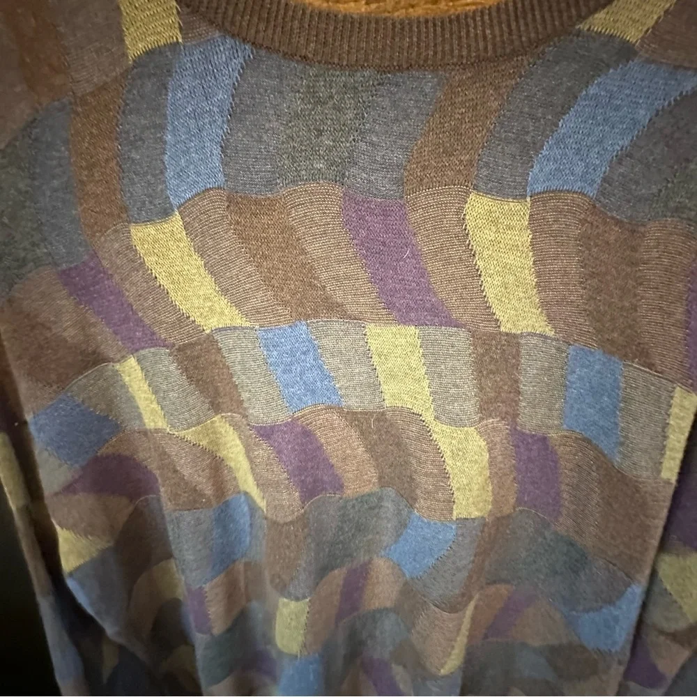 FX Fusion Mens Size XL‎ Multicolor Tan Sweater Round Neck Long Sleeve Bold